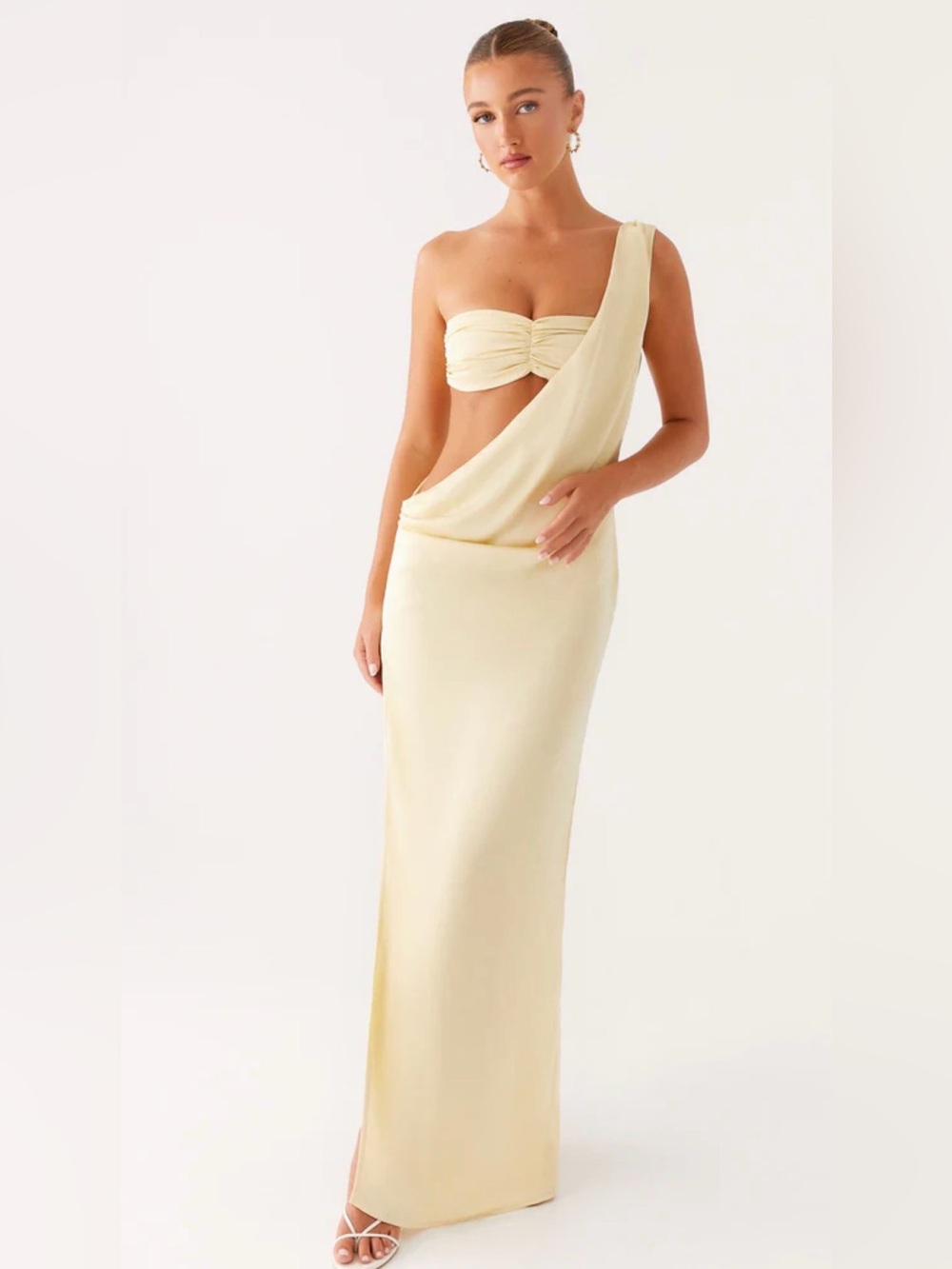 Peppermayo Asymmetric One-Shoulder Yellow Maxi Gown